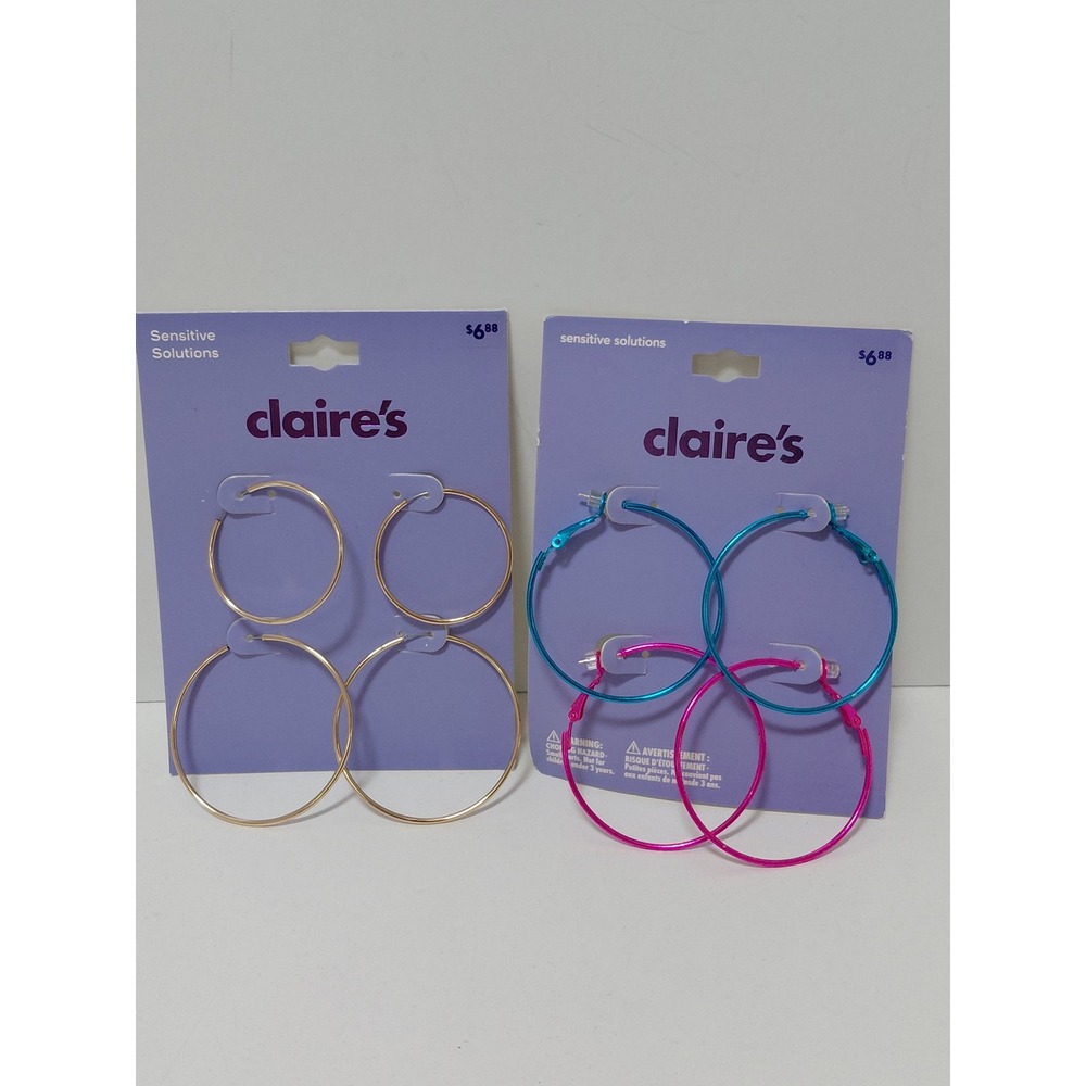 Claire's Sensitive Solutions Hoop Earring Set Gold Teal Pink 4 Pairs NWT